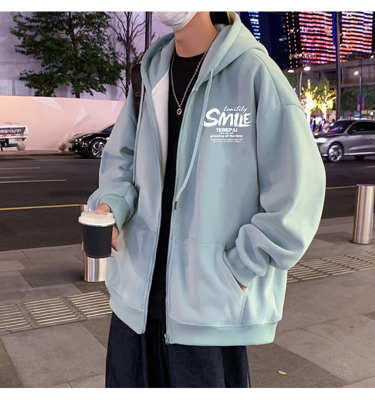 バックプリント 笑顔 ジップパーカー
