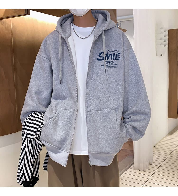 バックプリント 笑顔 ジップパーカー